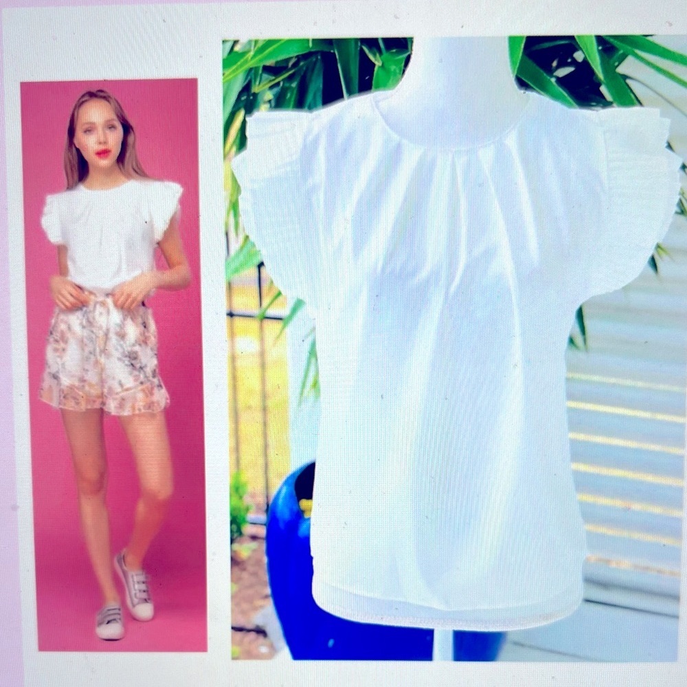 James Ascher White Flutter Sleeve Top NWT